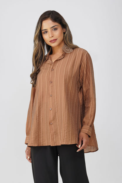 Couture Silk Collar Shirt – Mocha Glaze