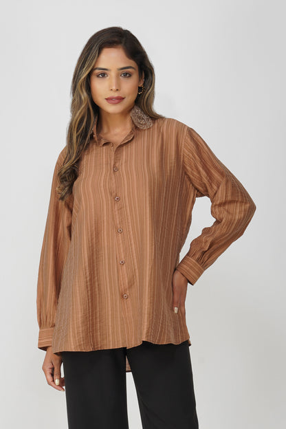 Couture Silk Collar Shirt – Mocha Glaze