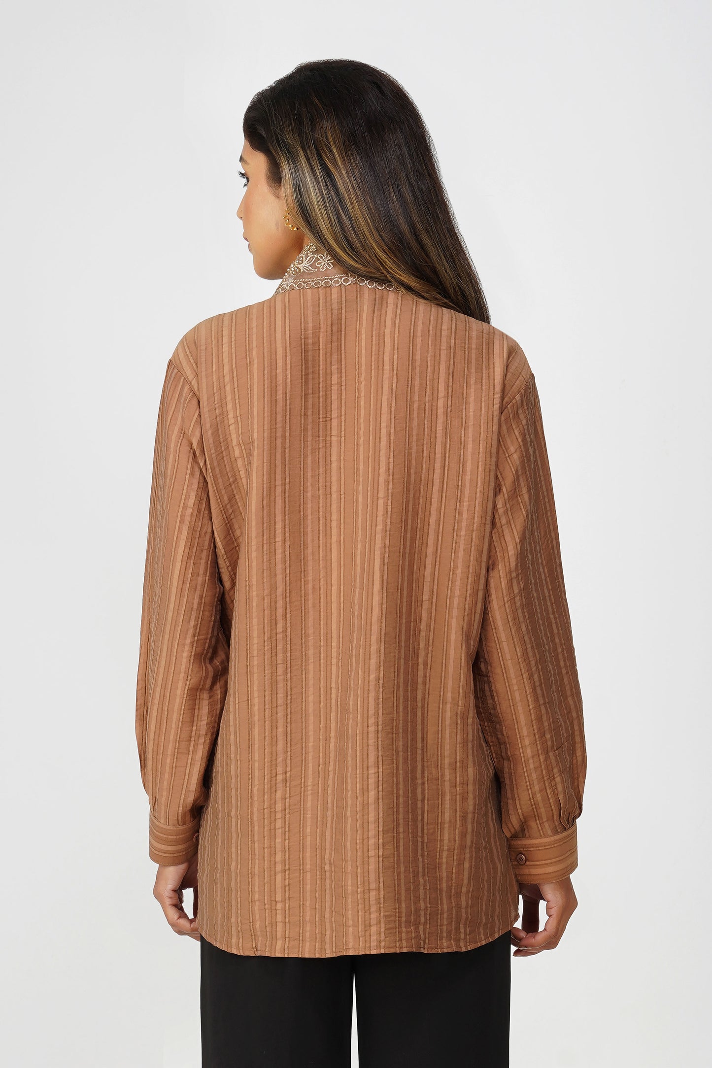 Couture Silk Collar Shirt – Mocha Glaze