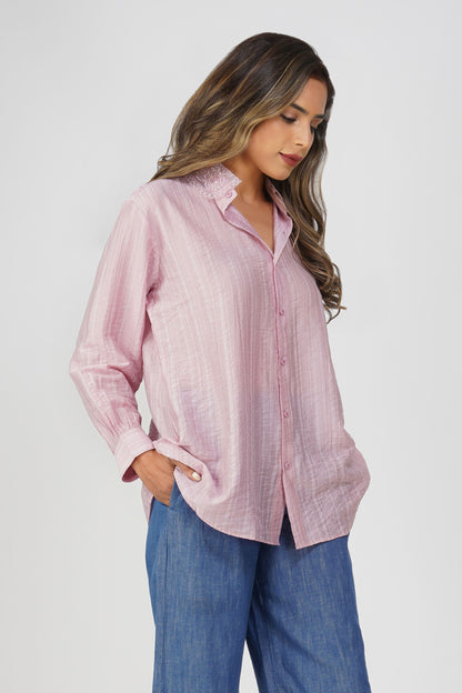 Couture Silk Collar Shirt – Rosé Blush