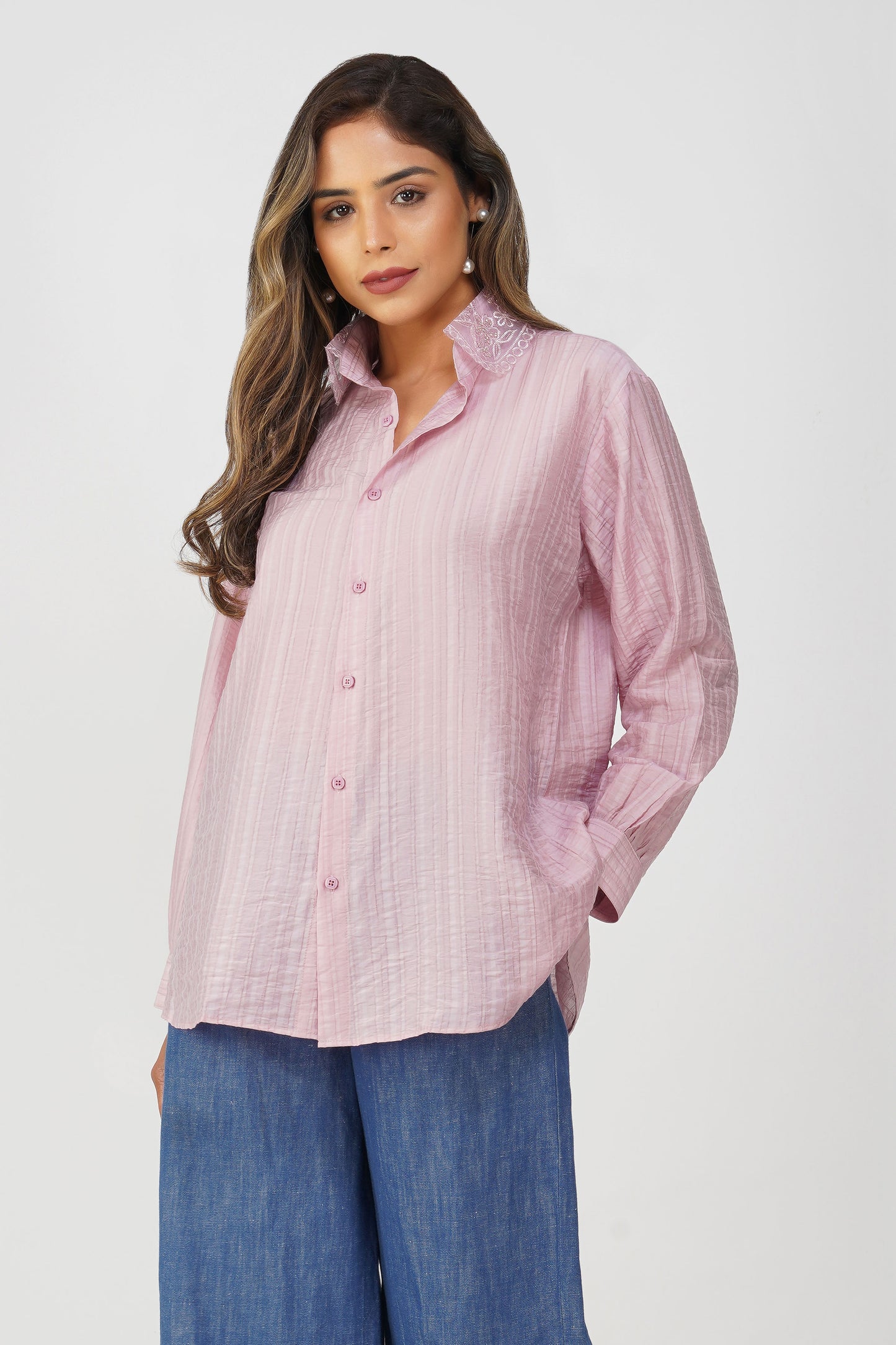Couture Silk Collar Shirt – Rosé Blush
