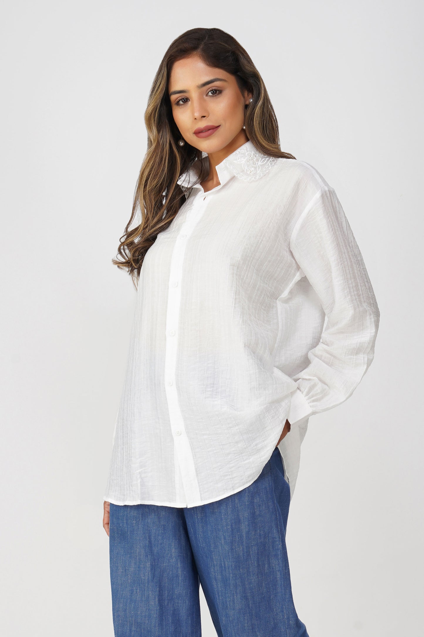 Couture Silk Collar Shirt – White