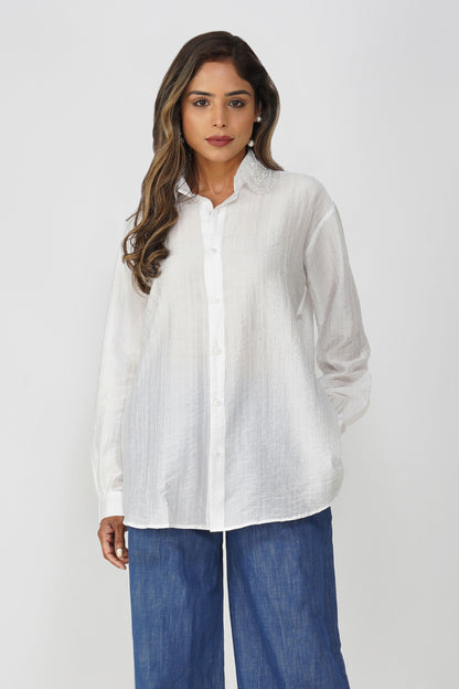 Couture Silk Collar Shirt – White