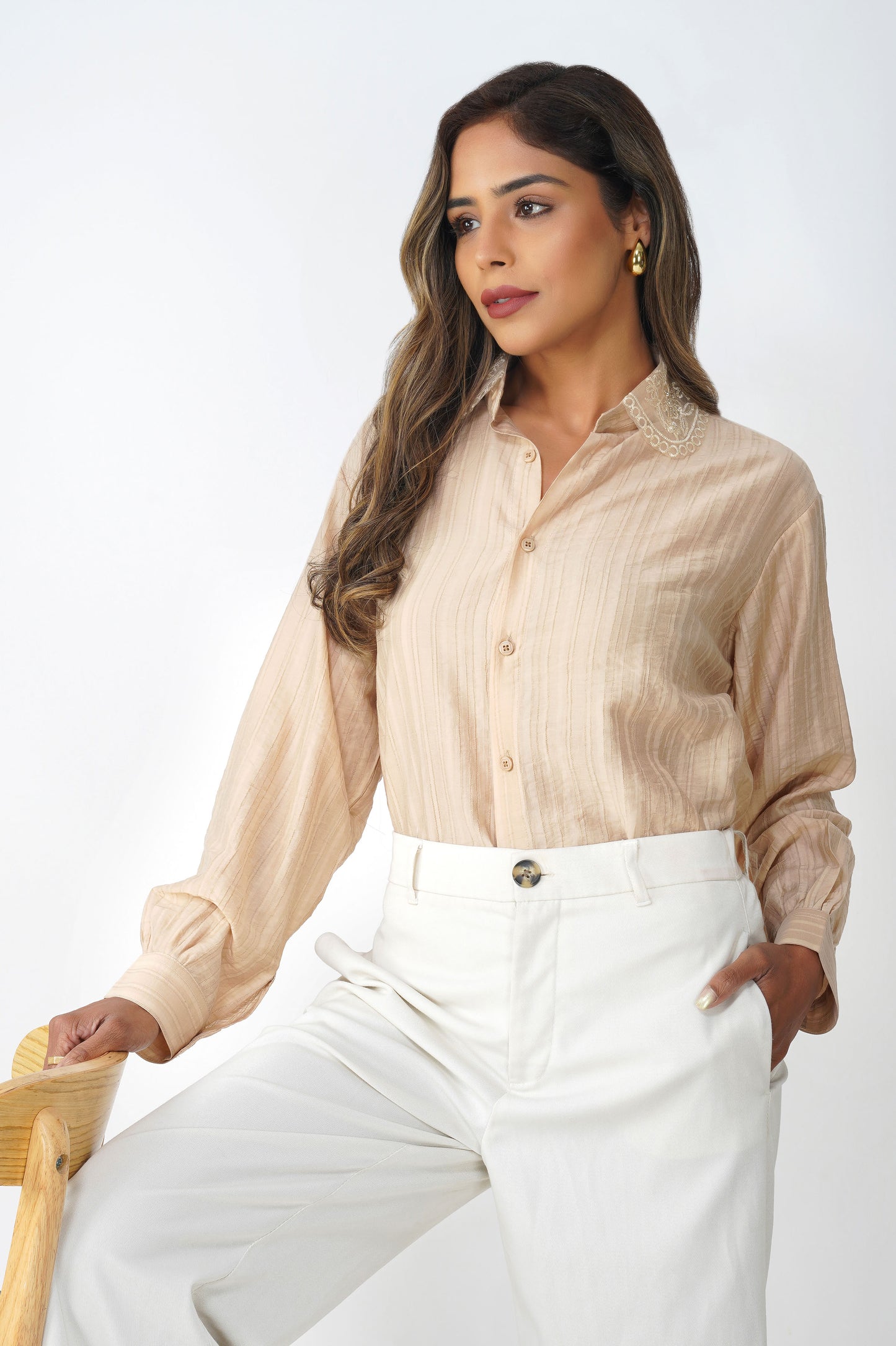 Couture Silk Collar Shirt – Champagne Mist