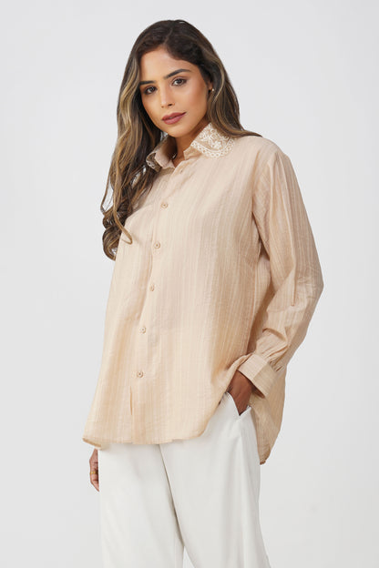 Couture Silk Collar Shirt – Champagne Mist
