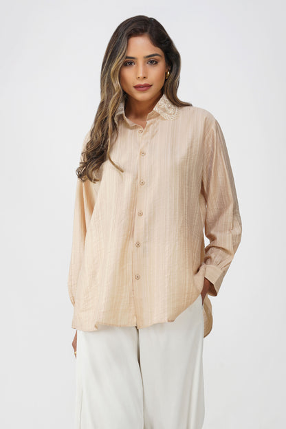 Couture Silk Collar Shirt – Champagne Mist