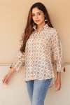 Baawri Ivory Chanderi Printed Shirt with Handmade Tassel Detail | Bindigasm