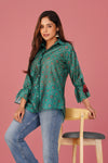 Baawri Rama Green Chanderi Printed Shirt with Handmade Tassel Detail | Bindigasm