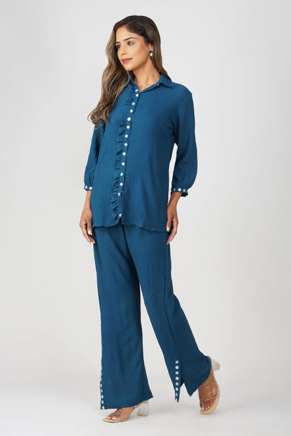 Phoolmati Embroidered Coord Set – Peacock Blue by Bindigasm