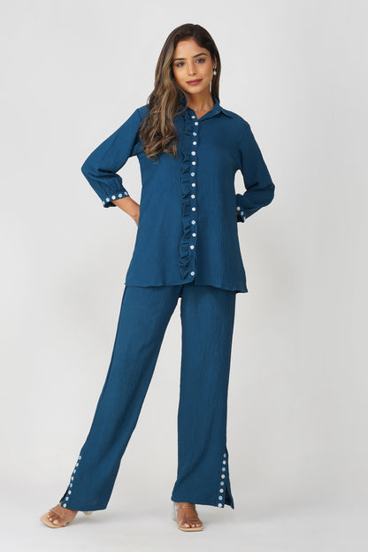 Phoolmati Embroidered Coord Set – Peacock Blue by Bindigasm