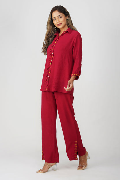 Phoolmati Embroidered Coord Set – Vermilion Red by Bindigasm