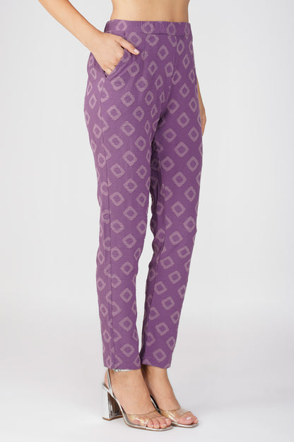Purple Jacquard Shirt Lets Go Co-ord Set – Gathered Yoke Shirt with Relaxed Pants