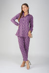 Purple Jacquard Shirt Lets Go Co-ord Set – Gathered Yoke Shirt with Relaxed Pants