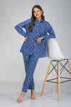 Blue Jacquard Shirt Lets Go Co-ord Set – Gathered Yoke Shirt with Relaxed Pants