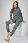 Grey Jacquard Shirt Lets Go Co-ord Set – Gathered Yoke Shirt with Relaxed Pants