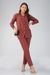 Brick Red Jacquard Shirt Lets Go Co-ord Set – Gathered Yoke Shirt with Relaxed Pants