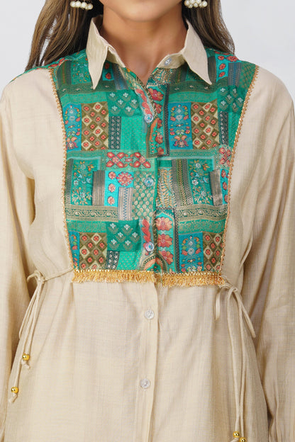 Almond Glow Banarasi Shirt Coord Set - Green