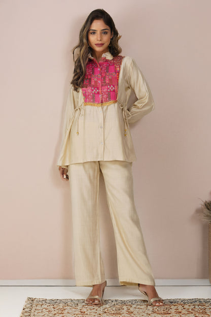 Almond Glow Banarasi Shirt Coord Set