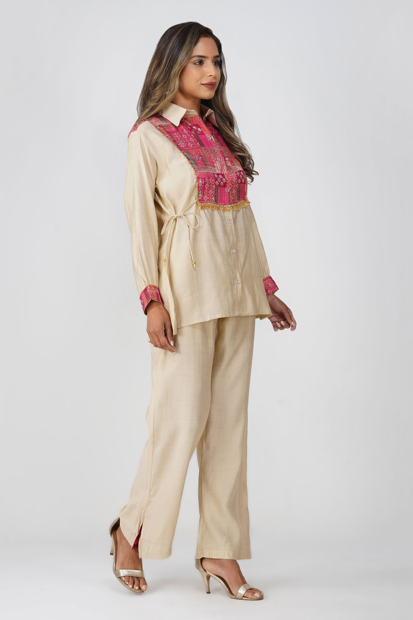 Almond Glow Banarasi Shirt Coord Set