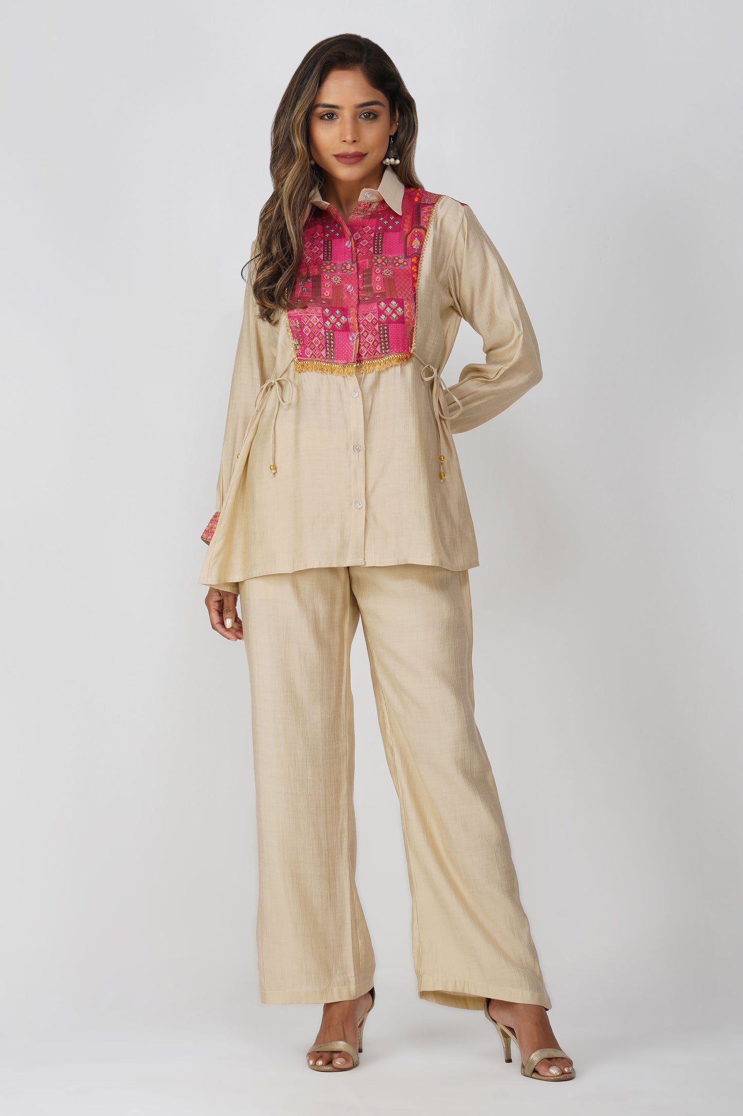 Almond Glow Banarasi Shirt Coord Set