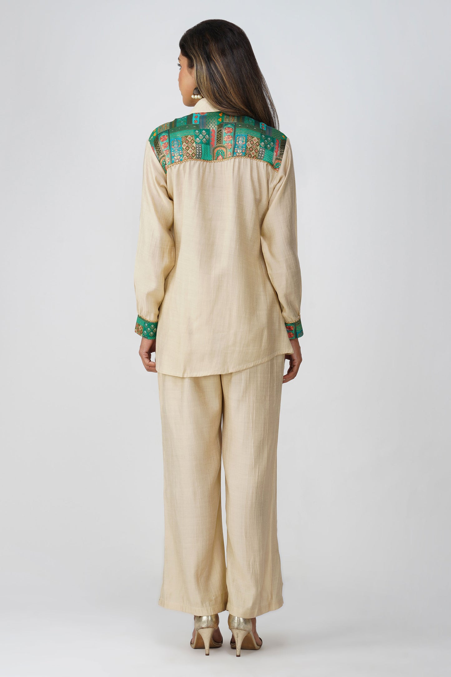 Almond Glow Banarasi Shirt Coord Set - Green