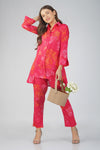 Gul Pink Cotton Co-ord Set – Rose Print Kurta with Collar & Pocketed Pants
