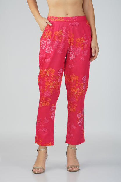 Gul Pink Cotton Co-ord Set – Rose Print Kurta with Collar & Pocketed Pants