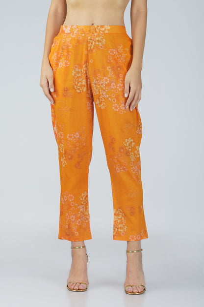 Gul Yellow Cotton Co-ord Set – Rose Print Kurta with Collar & Pocketed Pants