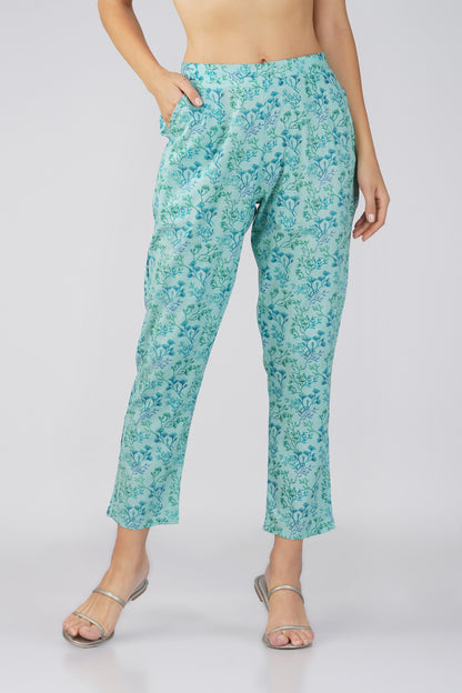 Kajal Sea Blue Cotton Co-ord Set – Ditsy Print Kurta with Lace Detailing & Pants
