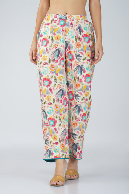 Colour Me Happy Multicolour Tunic Co-ord Set – With Piping Detail & Printed Pants