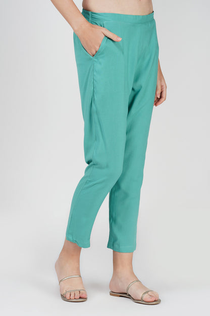 Sea Green Floral Shirt Co-ord Set – Contrast Panel Top with Solid Pants