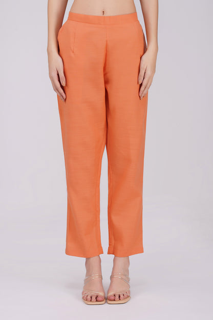 Orange Floral Shirt Co-ord Set – Contrast Panel Top with Solid Pants