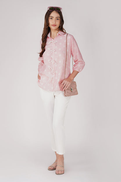 Pastel Pink Tie-Up Floral Shirt Co-ord – with White CEY Pants
