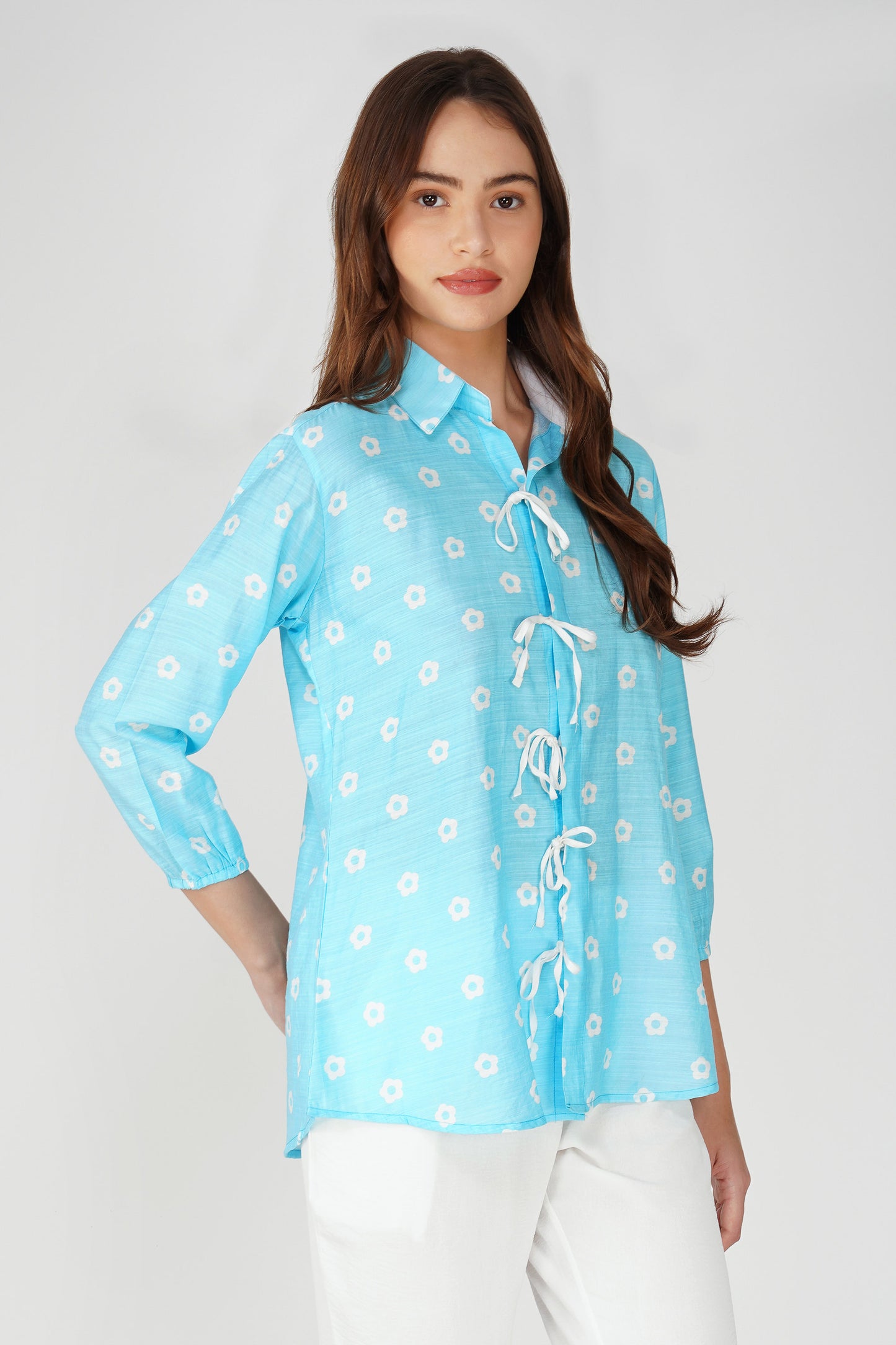 Printed Lace Shirt with Pant Co-ords