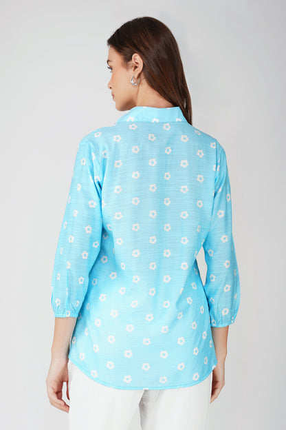 Sky Blue Tie-Up Floral Shirt Co-ord – with White CEY Pants