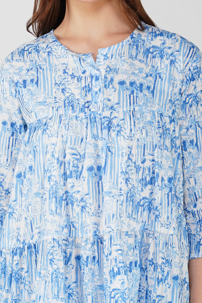 Indigo Tiered Peplum Co-ord Set – Cotton Tunic with Printed Pants