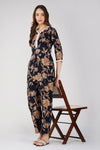Navy Foliage Co-ord Set – Leaf Print Tunic with Matching Palazzos