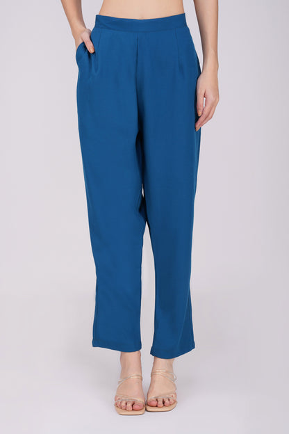 Peacock Abstract Tunic Co-ord Set – Pleated Sleeve Top with Solid Pants