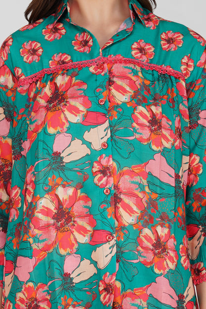 Green Floral Shirt Co-ord Set – Bold Print Top & Relaxed Pants