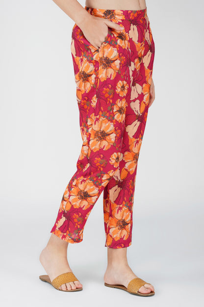 Wine Floral Shirt Co-ord Set – Bold Print Top & Relaxed Pants