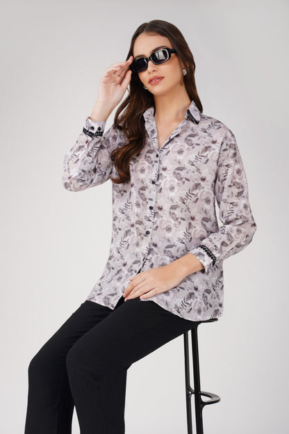 Rose Print Black and White Watercolour Shirt