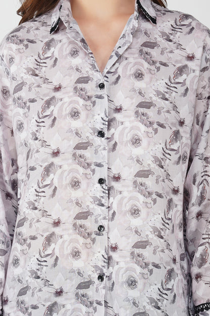 Rose Print Black and White Watercolour Shirt