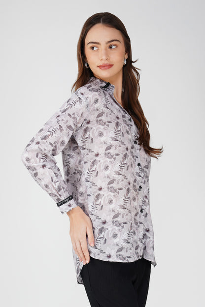 Rose Print Black and White Watercolour Shirt
