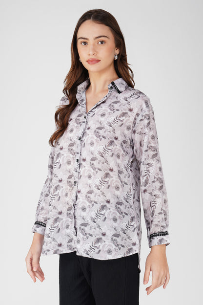Rose Print Black and White Watercolour Shirt