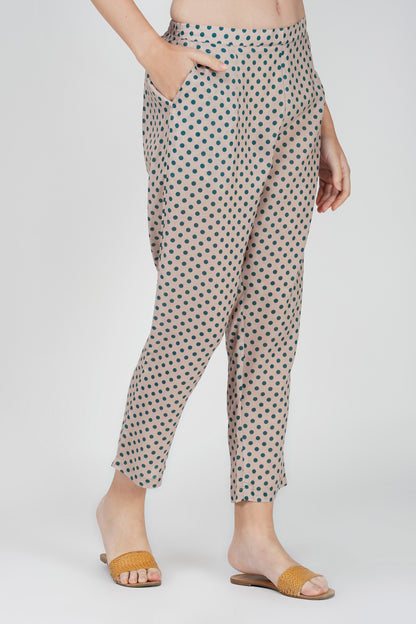 Green Illustration Kurta Co-ord Set – Tassel Kurta with Polka Dot Pants