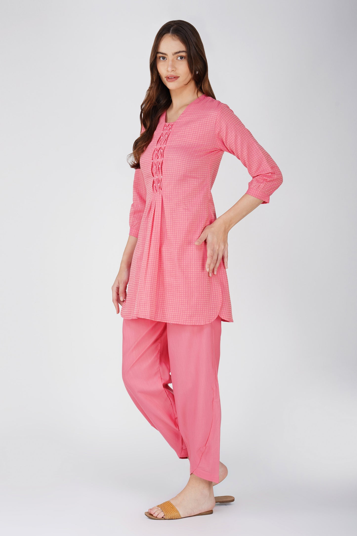 Handloom Kurta Set Pink