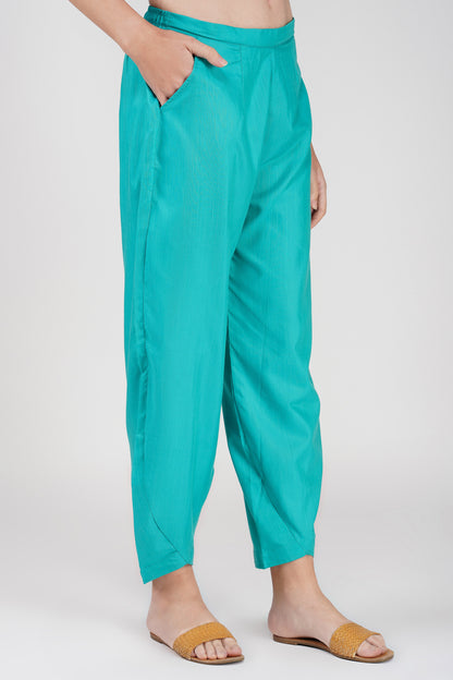 Green Handloom Kurta Set – Beaded Neckline with Afghani Pants