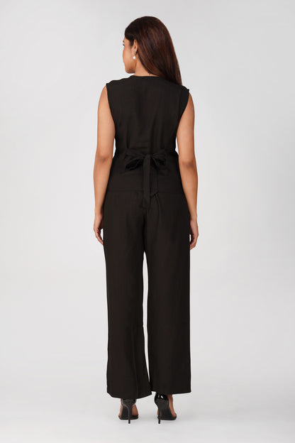 Karma Vest Co-ord Set – Black Silk Linen Western Casual Wear | Bindigasm