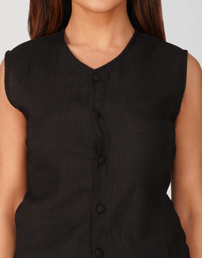 Karma Vest Co-ord Set – Black Silk Linen Western Casual Wear | Bindigasm