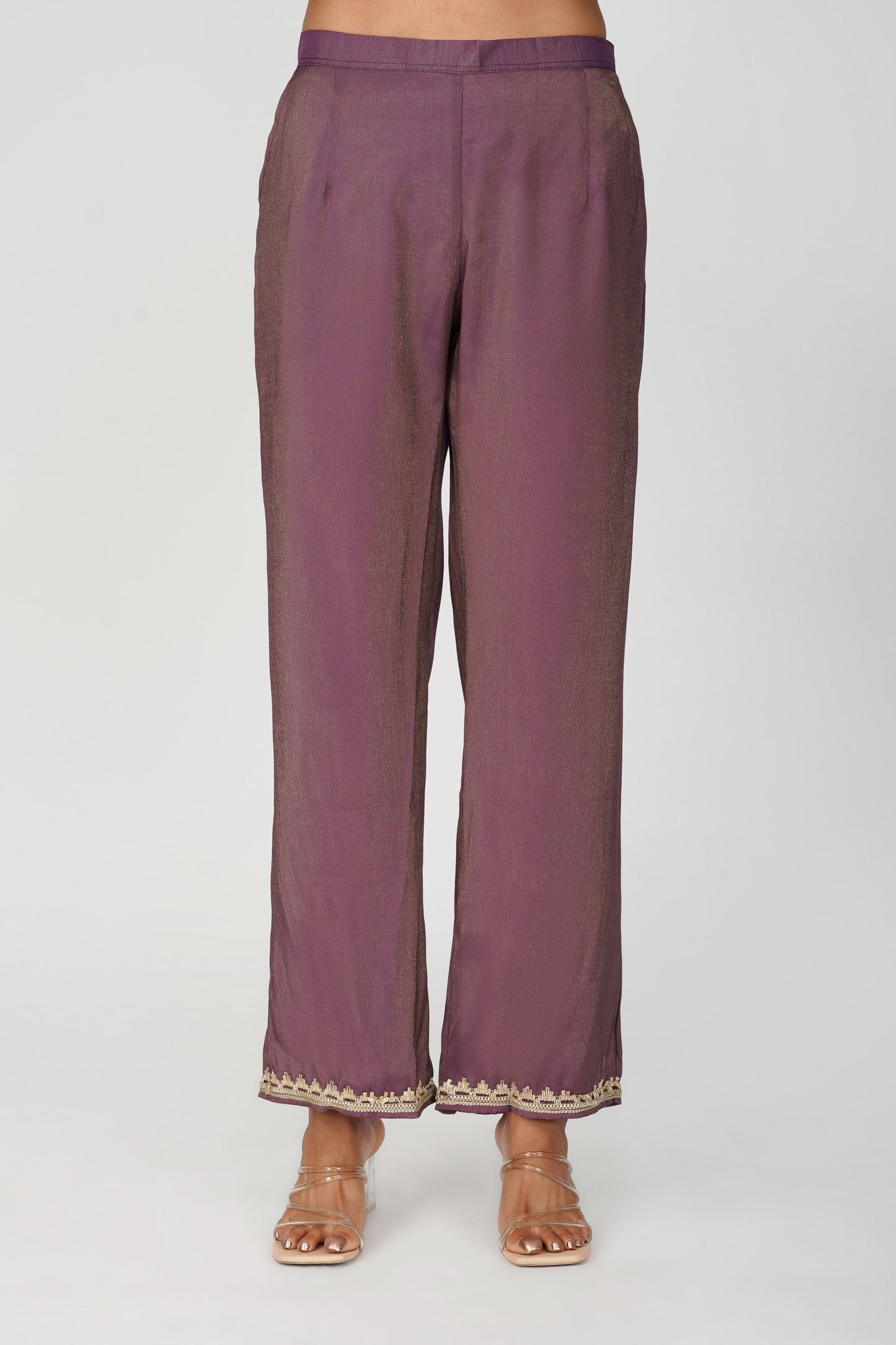 Mira Fusion Embroidered Shimmer Coord Set – Deep Purple | Bindigasm